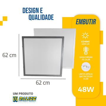 Painel Led 62X62 48W Embutir Quadrado Luminária
